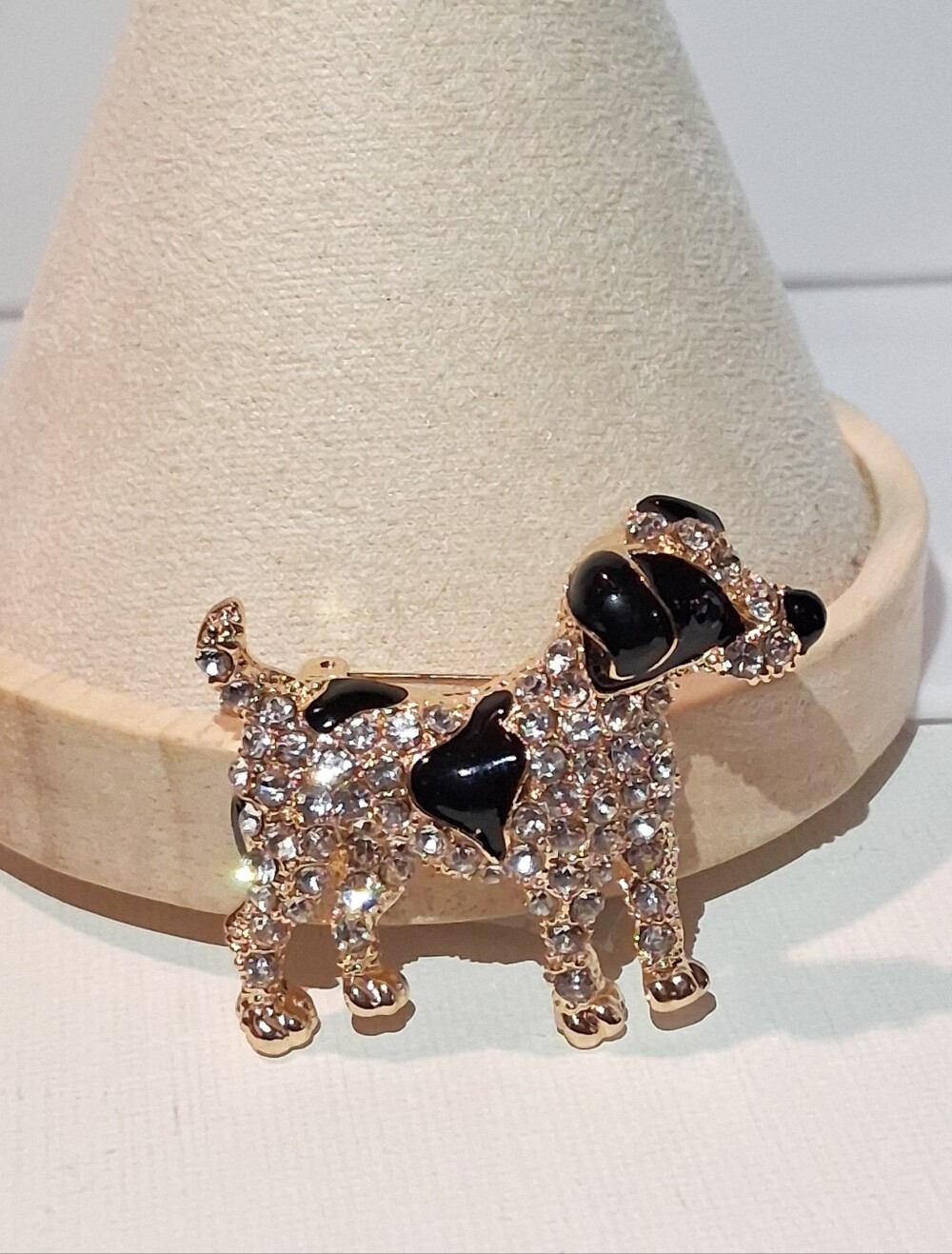 Gold Dog Brooch with Black Enamel Accents